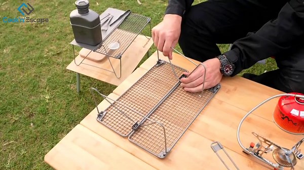 COOK'N'ESCAPE Titanium Girll Camp Fire Cooking Racks Portable Camping Grill Folding Campfire Grill Camp Grill with Removable Legs for Outdoor Picnic BBQ Backpacking Hiking
