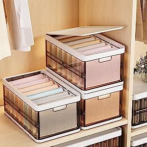 Amazon.com: 3 Pack Clothes Organizer for Folded Clothes - Stackable Plastic Storage Bins with Lids - Drawer Organizer for T-shirts, Jeans, Pants : Home & Kitchen