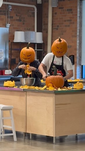 The pumpkin heads have taken over our peanut butter shop 😖 #nerdynuts #peanutbutter #pumpkin #pumpkinhead #somebodyswatchingme #halloween | Nerdy Nuts