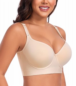 Exerin Women's Push Up Underwire Full Coverage Sculpting Uplift Support Hide Back Fat Bra(44B,Beige)