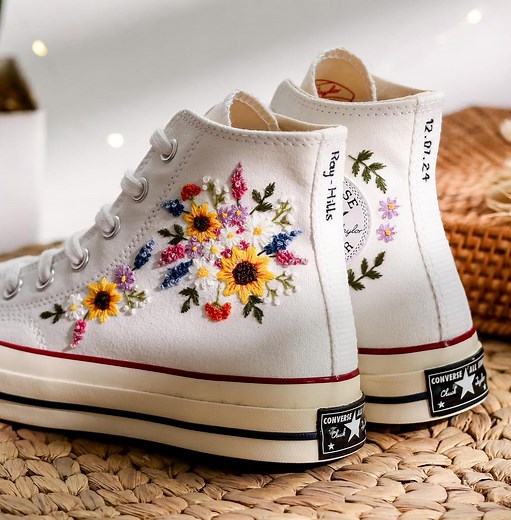 Wedding Converse Embroidered Floral, Custom Lavender Sunflower Embroidered Shoes for Bride, Bridal Flowers Embroidered Sneaker, Wedding Gift - Etsy