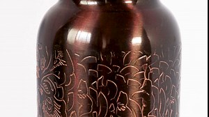 AANYA Pure Copper Water Bottle - 32 Oz Ayurvedic Copper Vessel with Engraved Design & Smooth Finish - Premium Copper Flask with Leak Proof Design & Silicone Ring Cap (Black & Brown Shade)