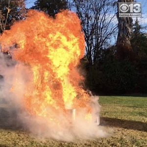 Deep-fried turkey can be delicious but it can also be deadly if you don't take the proper precautions. Sac Metro Firefighter Chris Vestal demonstrated what not to do. Safety tips: https://cbsloc.al/34bjcRe | CBS13 CBS Sacramento