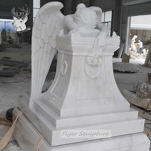 [Hot Item] Cemetery Angel Grave Monument White Marble Stone Weeping Angel Statue Headstone Monument