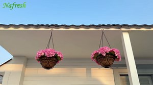 Nafresh 2 Pack Hanging Pink Hydrangea Artificial Flowers with 11in Iron Basket, Outdoor Faux Silk Hydrangea Flowers, Real Touch Fake Hanging Flowers for Outdoor Indoor Porch Deck Patio Yard Decor