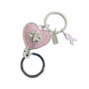 Coach Pink Crystal Heart Turnlock Valet Keychain Breast Cancer Y2K Bag Charm