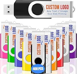 400 Pack 4GB Custom USB Flash Drive Customized USB Thumb Drive, Customizable USB Drive Logo Print Event Favors, Branding with JBOS Personalized Memory Stick 400pcs Multiple Color Choice