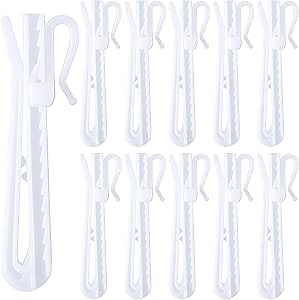 60pcs Plastic Curtain Pleat Hook, Adjustable Ratchet System Pinch Pleat Hook, Detachable Drapery Pin Hooks for Shower Curtain Home Hotel Bed Room-White