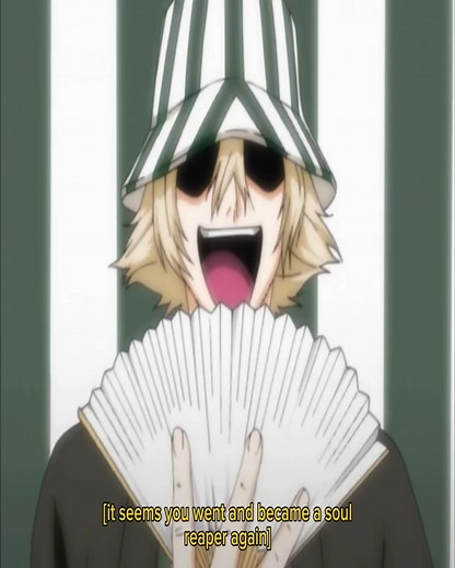Kisuke Urahara smiling with hat — iconic Bleach clip