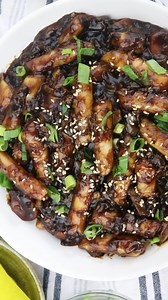 Jjajang Tteokbokki Recipe - https://thecheaplazyvegan.com/jjajang-tteokbokki/ #vegan #korean #koreanvegan #koreanveganrecipes #veganrecipe | Cheap Lazy Vegan