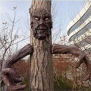 Outdoor Garden Halloween Horror Tree bark face Decoration,3D Decoration Tree Bark Face Tree Easter Resin Sculpture,Tree Demon Decoration,Whimsical Paw Face Halloween Tree Face,for Yard Art Garden