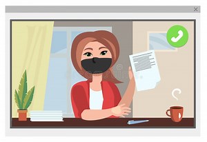 Online Call for Work, Lesson. Video Conference, Work Remotely. Computer Window with Online Outsourcing Report. Vector Illustration Stock Illustration - Illustration of outbreak, disease: 185701298