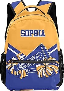 Personalized Cheerleader Blue Gold Custom Backpack Waterproof Multifunctional Daypack with Name Gift