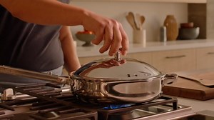 Our Place Large Titanium Always Pan Pro | 12.5" PFAS-Free Nonstick Frying Pan with Spatula | Chef-Grade Tri-Ply Stainless Steel & Aluminum Build | Induction & Oven-Safe up to 1000°F | Chrome