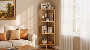 Corner Shelf, 5 Tier Bamboo Corner Bookshelf, 54" Tall Narrow Bookcase, Plant Stand, Corner Display Rack, Shower Caddy, Display Standing Shelf Organizer for Bedroom, Living Room, Kitchen, Home Office
