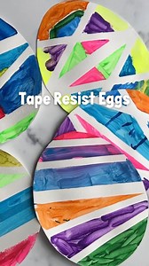 🐰Lets take the Easter artwork up a notch… grab your painters tape and some paper and try these tape resist Easter Eggs! If your child is older, they can tape and paint the whole thing. If your little is just starting to craft or finger painting, this is a fun way to amp things up for them! Taking off the tape is the best part 🙌 #eastercrafts #easterart #springcrafts | Domino & Juliette
