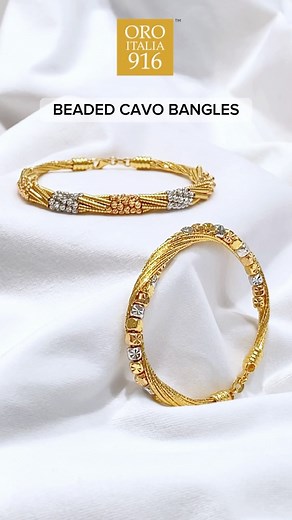 23K views · 129 reactions | These #OroItalia916 Cavo Beaded Bangles are a true epitome of exquisite elegance & enchantment that will elevate your style through its mesmerizing dazzle from the intricate diamond cut finishing! ✨ 1) GB91241023-TI 2) GB91251023-TI #HABIB #HABIBJewels #TheGiftofHappiness #whitegold #yellowgold #rosegold #916Gold #CavoCollection #Emas916 #GoldBangles #diamondcuts #beads #forher #fyp | HABIB | Facebook