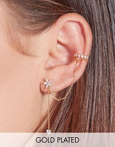 With Bling flower earring and lace cuff set for left ear in gold plate | ASOS