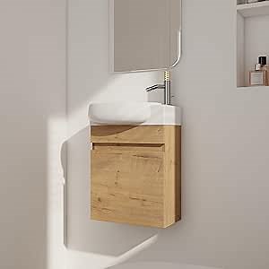 16" Floating Small Bathroom Vanity Wall Mounted Vanity with Soft Close Doors and Oval Ceramic Sink for Bathroom Oak