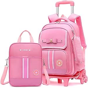 Pretty Princess Girls Rolling Backpack,Kids Elementary Primary Wheeled Schoolbag