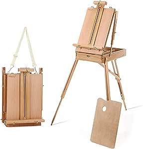 Magicfly French Modern Portable Artists Easel with Adjustable Height, Solid Beech Wood, Light Brown