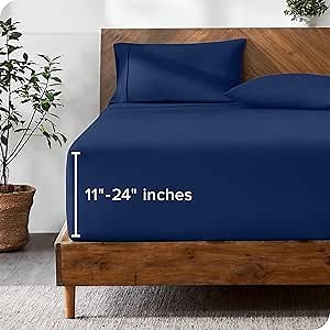 Bare Home Twin Extra Long Fitted Sheet - Extra Deep Pocket Fitted Sheet - Premium 1800 Microfiber - Ultra-Soft Wrinkle Free - Twin XL Deep Pocket Bottom Sheet (Twin XL - 11" to 24" Pocket, Dark Blue)