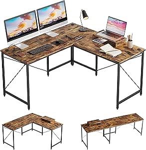 Bestier L Shaped Desk 95.2 Inch 2 Person Long Desk or Reversible Corner Computer Desk for Home Office Large Craft Table U Shaped Gaming Workstation with Monitor Stand & 3 Cable Holes, Rustic Brown