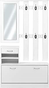 White Entryway Hall Tree with Mirror, 4-in-1 Coat Rack, Shoe Storage, Mirror