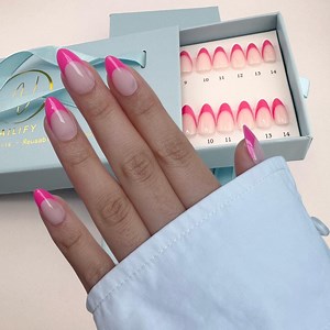 Berry Line Press on Nails – Raspberry Pink Edge Short Coffin - Etsy