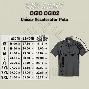 OGIO Unisex Accelerator Polo Size Chart | Size Chart Unisex Accelerator Polo | Polo Shirt Size Chart | OGIO OG102 Size Chart | T-shirt Size - Etsy UK