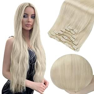 Full Shine Platinum Blonde Clip in Hair Extensions 12 Inch #60 White Blonde Hair Extensions Clip in Human Hair 7pcs/100g Real Hair Extensions for Short Hair