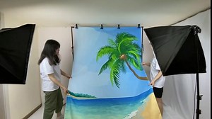 5x7ft Summer Tropical Beach Backdrop, Cartoon Seaside Island Palm Trees Photography Background, Blue sea Sky Luau Theme Party Picture Decoration Photo Booth Studio Props