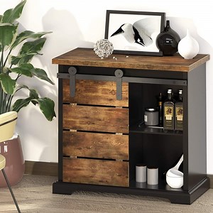 [Hot Item] Rustic Brown Sliding Door Kitchen Dining Room Buffet Storage Cabinets 0245