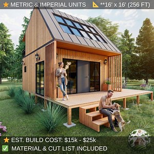 16x16 Tiny House Plan | Modern Cabin Blueprints, Guest House ADU (PDF) - Etsy