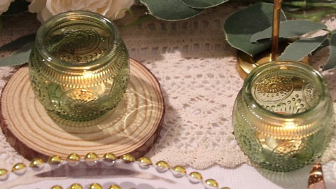 24 Pcs Green Candle Holder-Floral Style Vintage Candle Holders for Wedding Table Centerpieces, Bridal Shower Decor, Rustic Wedding Decor, Tea Party