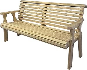 Amish Casual Heavy Duty Unfinished 5 Foot Roll Back Outdoor Bench - Amish Made in The USA from Treated Pine for Outdoor Durability, 700 Lb Weight Capacity