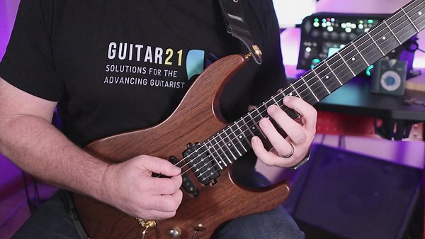 Three-note-per-string pentatonics are often associated with big stretches and different shapes on every string - quite daunting at first. But here, Chris is using a pattern that stays in position and switches between two- and three-note fragments, opening up some blazing sequence opportunities while upping the availability of notes. Here's Example 3o from "Pentatonic Speed Strategies", at medium and fast tempi. This is one of 68 videos included with the book. Get it direct from your local Amazon