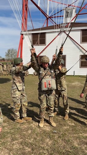 Up and away, the 250ft towers are here to stay! Located on Eubanks Field, the iconic Basic #Airborne Course towers simulate an open-canopy descent for students the week before they conduct their five static line jumps to earn the title of #paratrooper. | U.S. Army Maneuver Center of Excellence