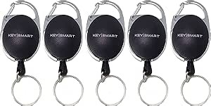 KeySmart Retractable Carabiner - Belt Clip Key Ring and Snap Badge Reel (5-Pack) - Multipurpose and Durable Badge Holder/Carabiner