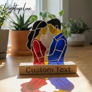 Couple Stained Glass Decor With Custom Name, Handmade Love Silhouette Art on Wooden Base, Gift for Anniversary or Wedding - Etsy Canada