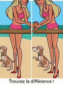 Trouvez la différence : La femme sur la plage. Vérifiez le premier commentaire pour la réponse 👇 | Top Animaux