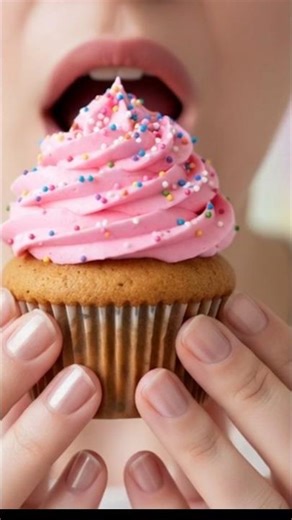 Glossy Red Lips Eating Pink Frosted Cupcake 👄🧁 #asmr #asmrsounds