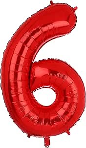 40 Inch 6 Red Number Balloons Mylar Foil Helium Digital Balloons Baby Shower 6th Birthday Party Decor Supplies