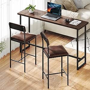 DWVO Bar Stools Set of 4 Bar Chair with Back Kitchen Island Stools with Footrest 26.18" Breakfast Bar Stools with Thick Cushion Upholstered Counter Height Barstools for Dining Room Kitchen Bar Brown