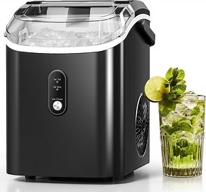 FREE VILLAGE Nugget Ice Makers Countertop,Portable Ice Maker Machine with Self-Cleaning,35lbs/24H,Crushed Ice Machine with Handle & Scoop for Home,Kitchen,Office and Camping - Black