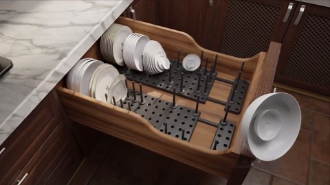 Kitchen Cupboard Organization Drawer Organizer, Pegboard Tray for Dish Rack, Kitchen Organizer Plate Holder for Cabinets, Scalable Adjustment, 2Pcs, White