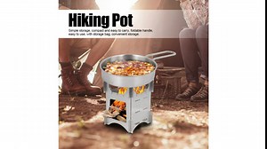 Diydeg Camping Cooker, Stainless Steel Picnic Cookware Camping Pot, Foldable Handle for Outdoor Hiking Cookware Pan Camping Equipment for Camping