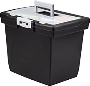 Storex Portable, Lid, Built-In Rail, Lockable, Nesting File Box (STX61522B04C),Black,Letter