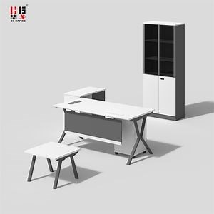 [Hot Item] White L Shaped Office Desk Modern Office Executive Table with Metal Leg