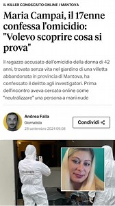 Femminicidio Viadana, il 17enne fermato: “Volevo sapere che cosa si prova a uccidere” 28 set 2024 - 15:53 Il giovane ha pronunciato una sorta di confessione davanti ai carabinieri. È accusato di aver ammazzato in modo premeditato, il 19 settembre scorso nel garage di casa nel paese del Mantovano, la 42enne romena Maria Campai, contattata su una chat di incontri, e di averne poi nascosto il cadavere nel giardino di una vicina villetta disabitata. Avrebbe ucciso la vittima a mani nude, facendo pri